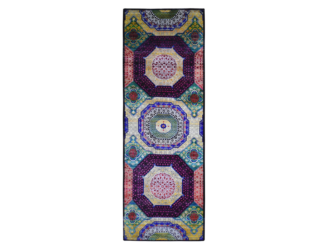 4'1" x 12'3" New Hand Knotted Yellow Wool & Silk Rectangle Oriental Rug - MOA10266544