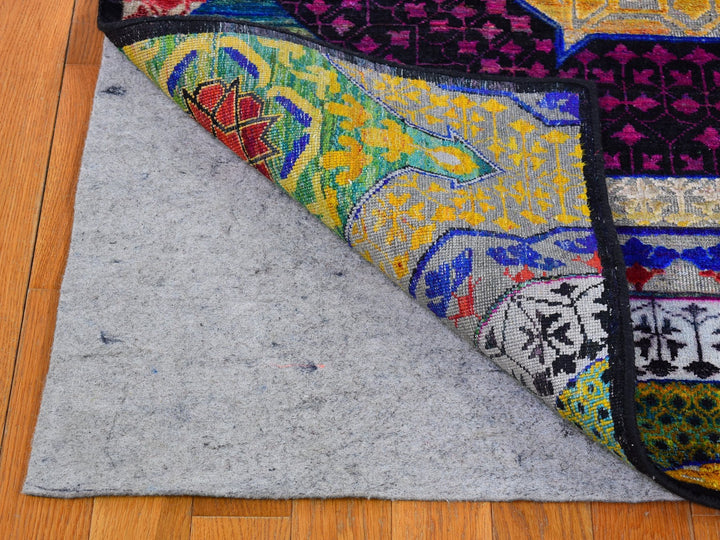 4'1" x 12'3" New Hand Knotted Yellow Wool & Silk Rectangle Oriental Rug - MOA10266544