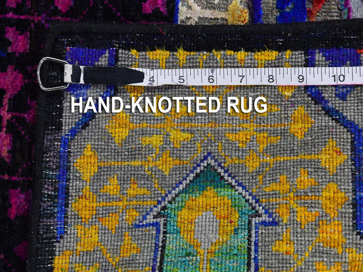 4'1" x 12'3" New Hand Knotted Yellow Wool & Silk Rectangle Oriental Rug - MOA10266544