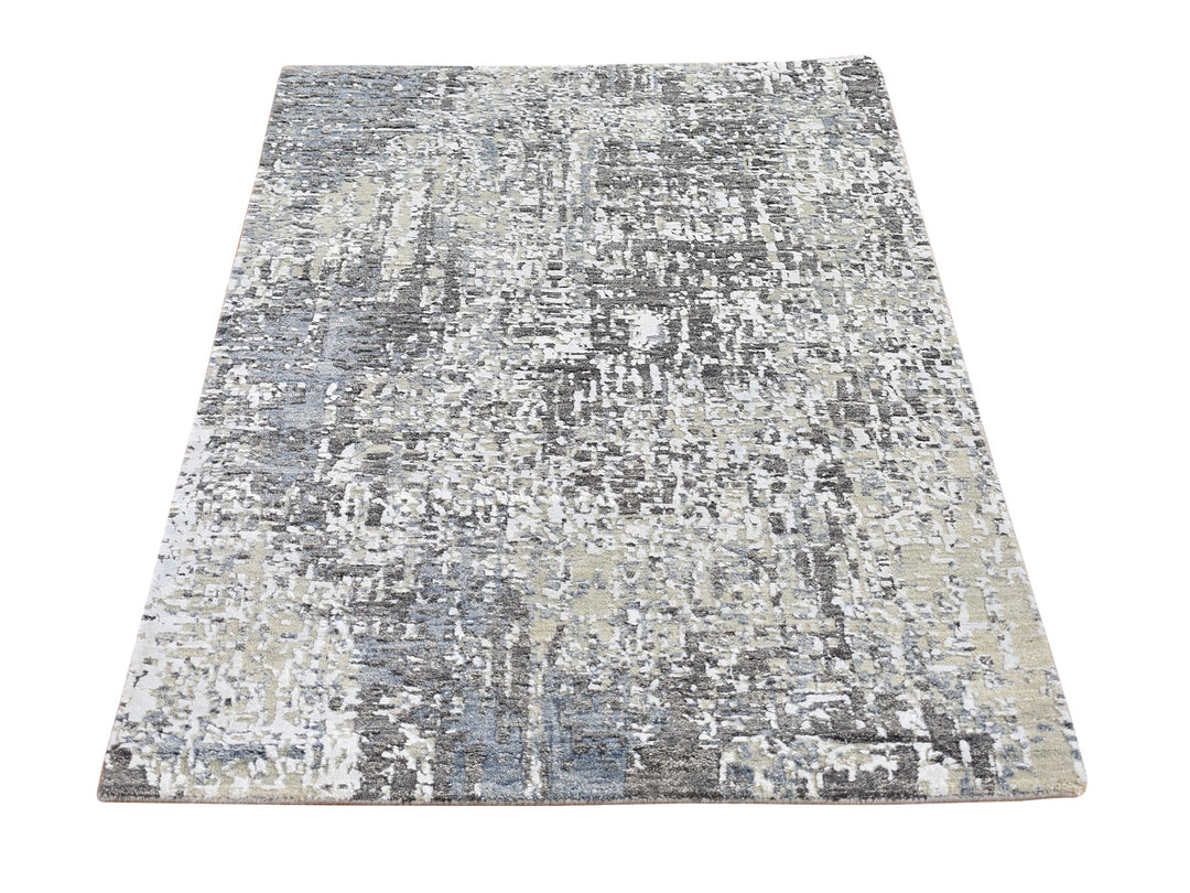 3'1" x 5'0" New Hand Knotted Grey Wool Rectangle Oriental Rug - MOA10266545