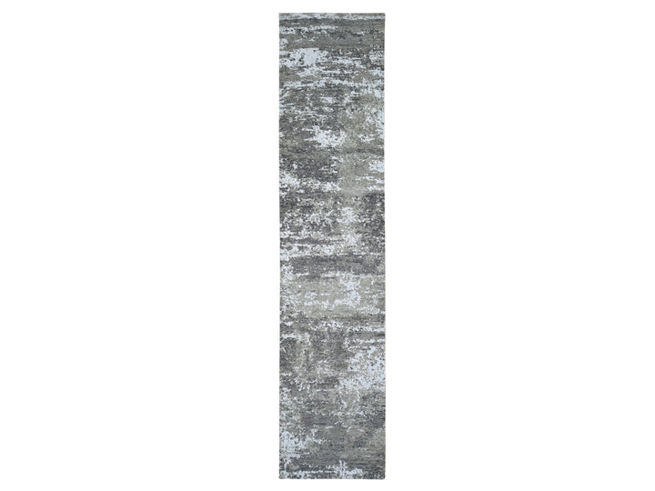 2'6" x 12'0" New Hand Knotted Grey Wool Runner Oriental Rug - MOA10266548