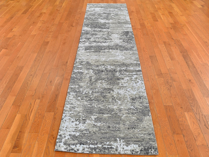 2'6" x 12'0" New Hand Knotted Grey Wool Runner Oriental Rug - MOA10266548