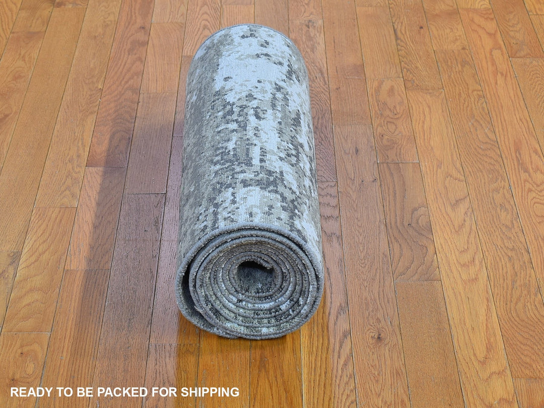 2'6" x 12'0" New Hand Knotted Grey Wool Runner Oriental Rug - MOA10266548