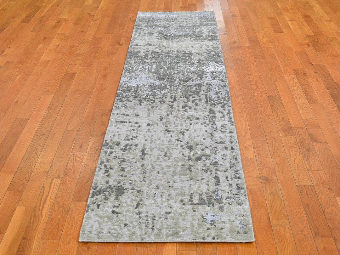 2'5" x 10'3" New Hand Knotted Grey Wool Runner Oriental Rug - MOA10266553