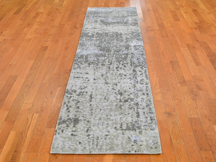 2'5" x 10'3" New Hand Knotted Grey Wool Runner Oriental Rug - MOA10266553