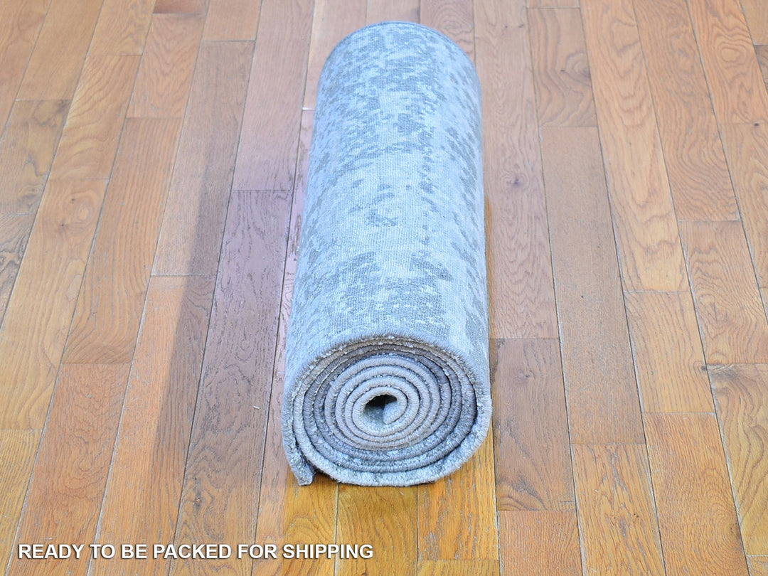 2'5" x 10'3" New Hand Knotted Grey Wool Runner Oriental Rug - MOA10266553