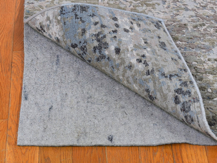 2'6" x 10'6" New Hand Knotted Grey Wool & Silk Runner Oriental Rug - MOA10266556