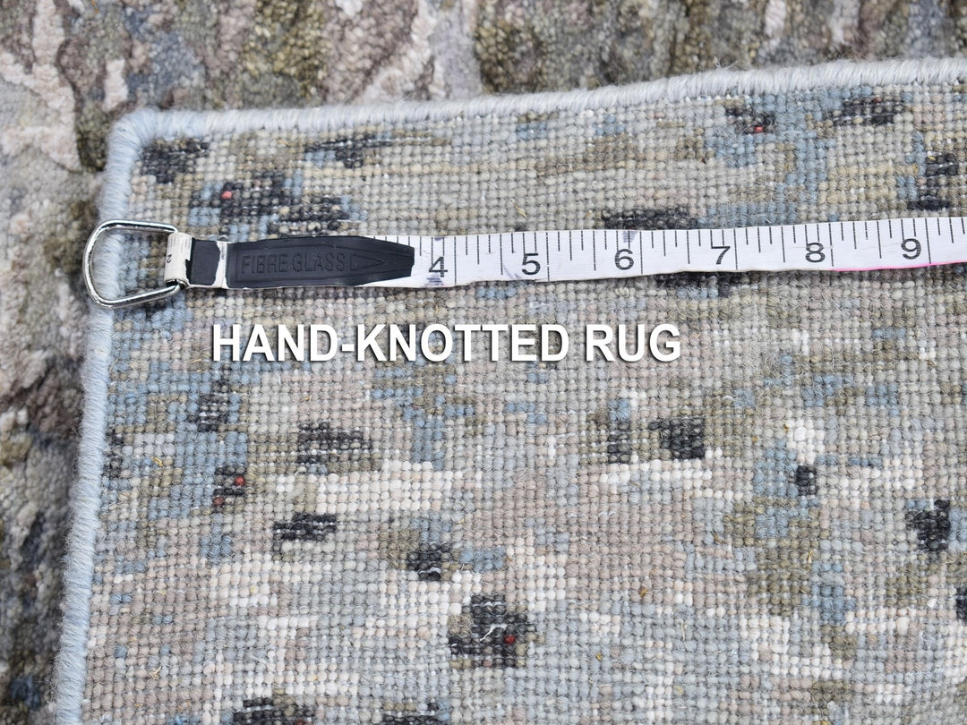 2'6" x 10'6" New Hand Knotted Grey Wool & Silk Runner Oriental Rug - MOA10266556