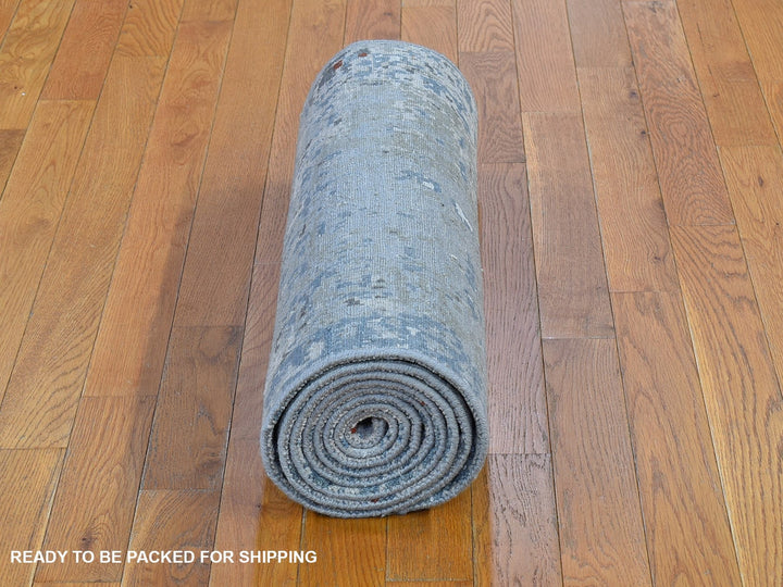 2'6" x 10'2" New Hand Knotted Blue Wool & Silk Runner Oriental Rug - MOA10266570