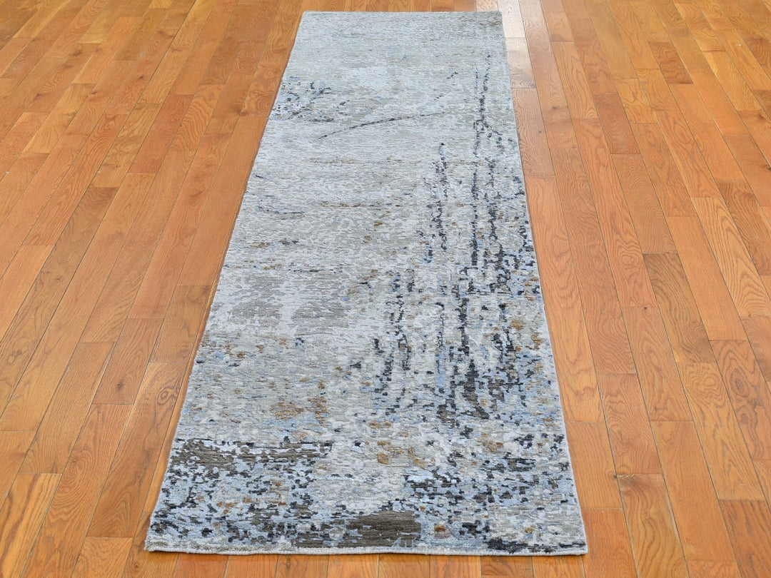 2'5" x 10'2" New Hand Knotted Grey Wool Rectangle Oriental Rug - MOA10266580