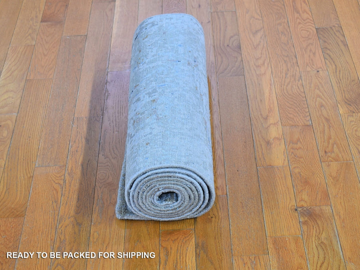 2'5" x 10'2" New Hand Knotted Grey Wool Rectangle Oriental Rug - MOA10266580