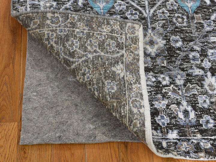 2'7" x 10'1" New Hand Knotted Black Wool & Silk Runner Oriental Rug - MOA10266583