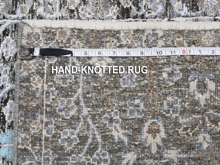 2'7" x 10'1" New Hand Knotted Black Wool & Silk Runner Oriental Rug - MOA10266583