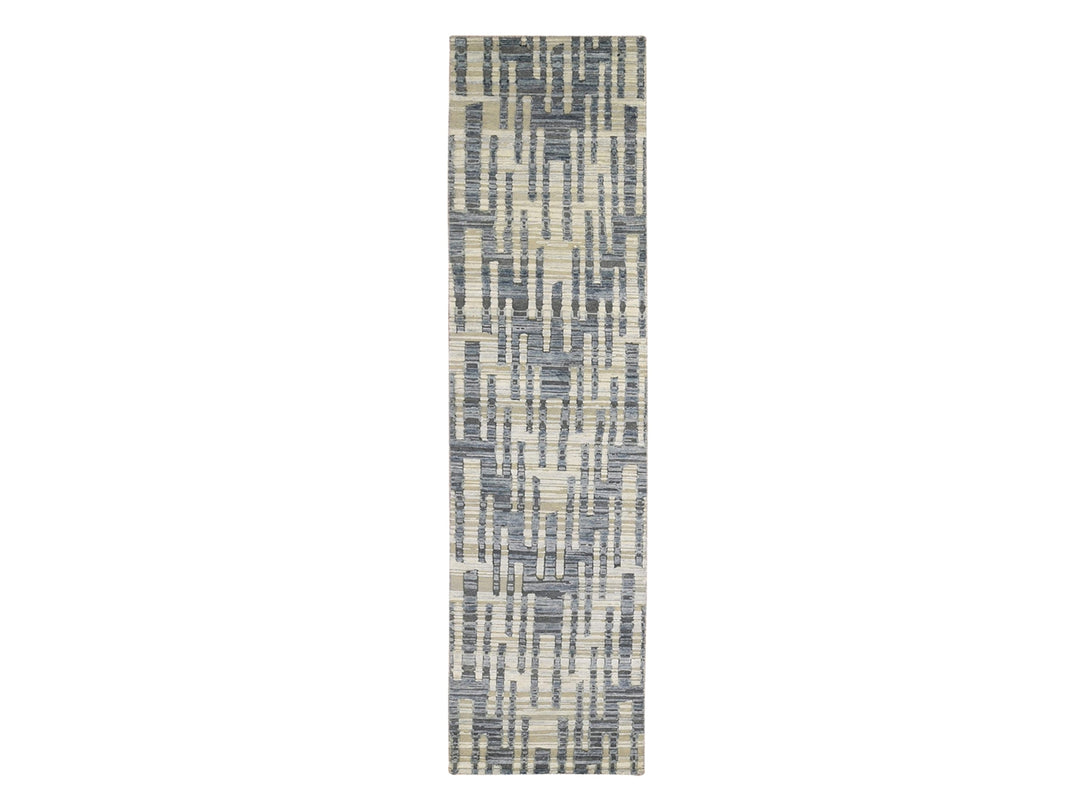 2'6" x 10'3" New Hand Knotted Blue Wool & Silk Rectangle Oriental Rug - MOA10266584