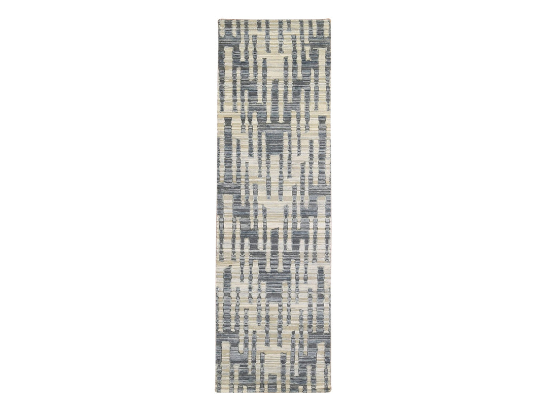 2'6" x 8'3" New Hand Knotted Blue Wool & Silk Rectangle Oriental Rug - MOA10266585