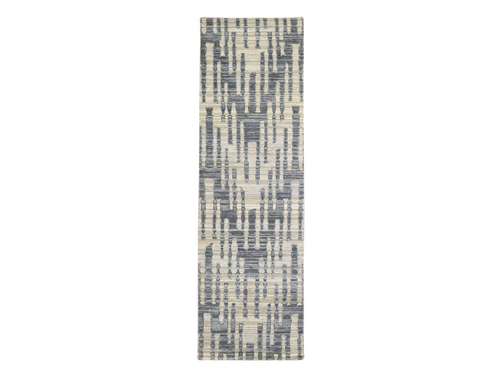 2'6" x 8'3" New Hand Knotted Blue Wool & Silk Rectangle Oriental Rug - MOA10266585