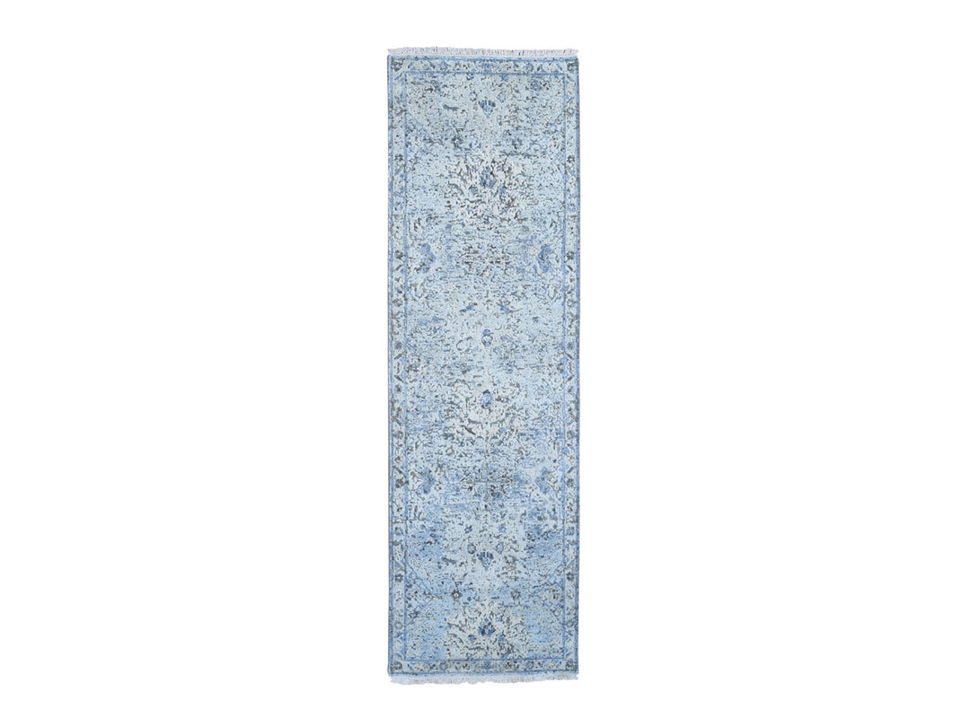 2'6" x 8'0" New Hand Knotted Ivory Wool & Silk Runner Oriental Rug - MOA10266587