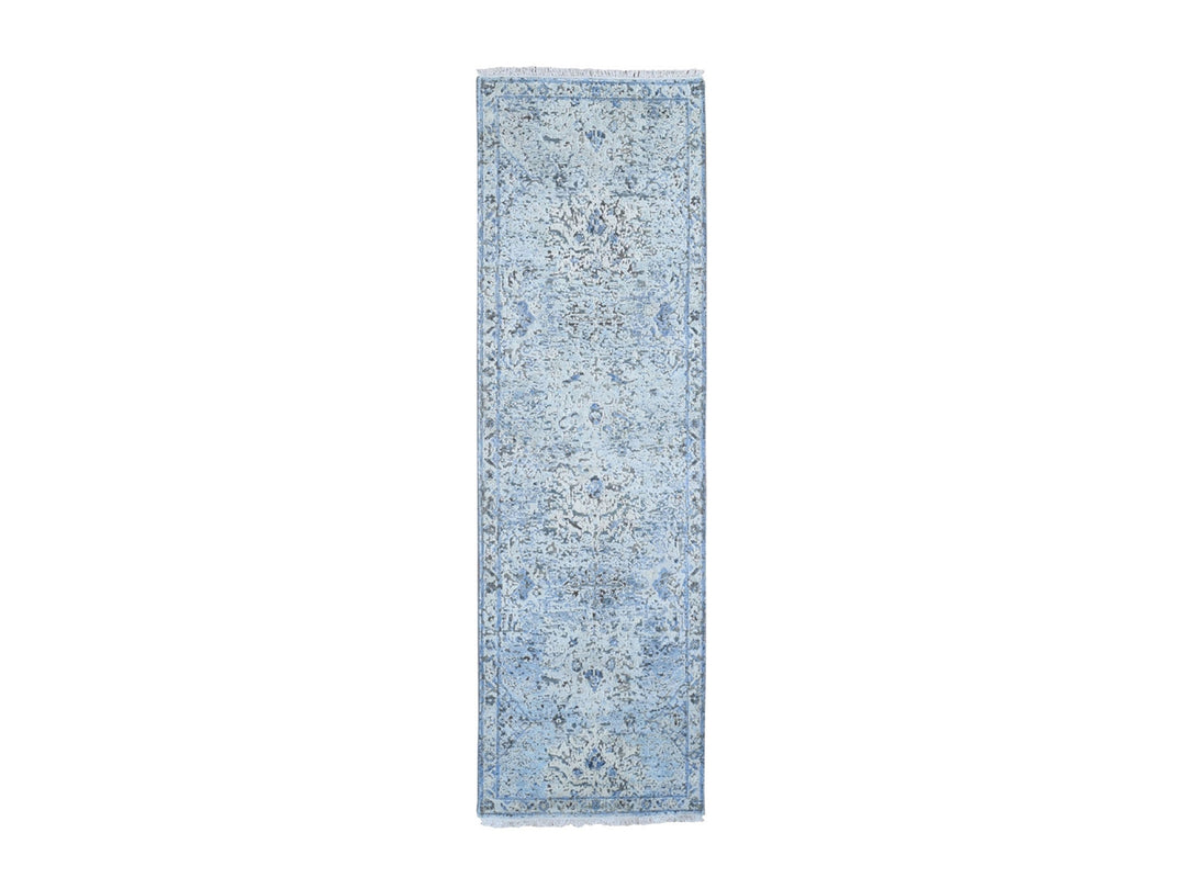 2'6" x 8'0" New Hand Knotted Ivory Wool & Silk Runner Oriental Rug - MOA10266588