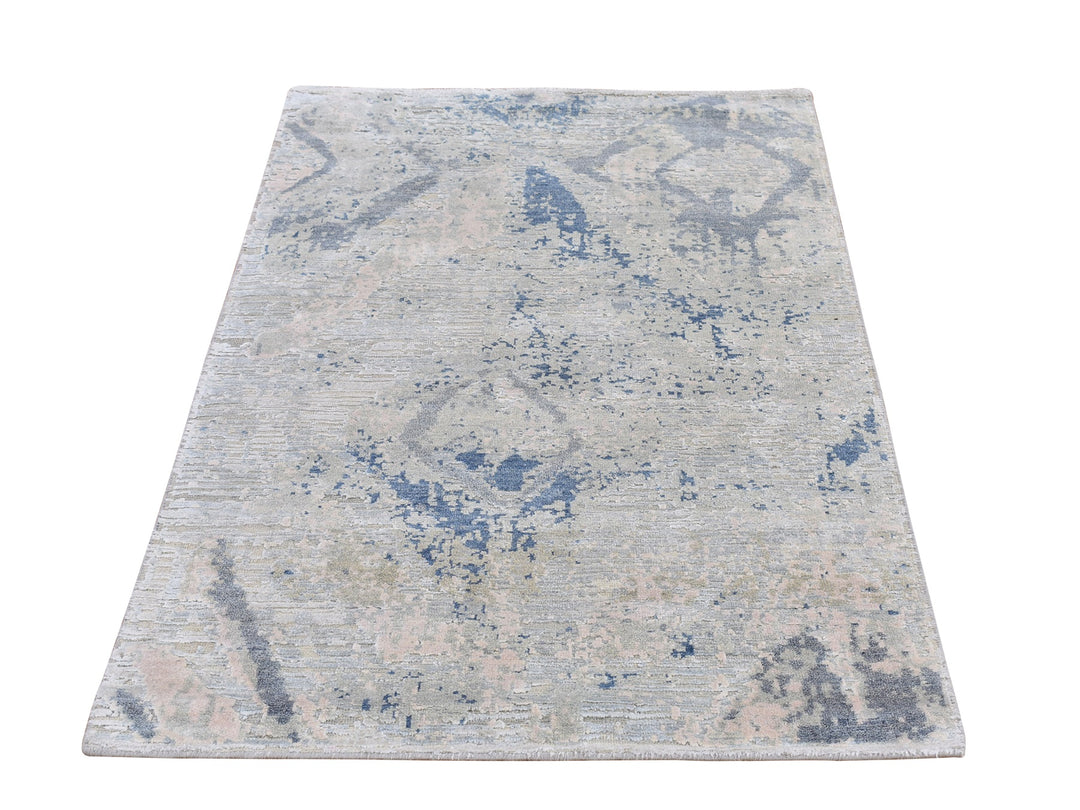 3'0" x 5'5" New Hand Knotted Ivory Wool & Silk Rectangle Oriental Rug - MOA10266589