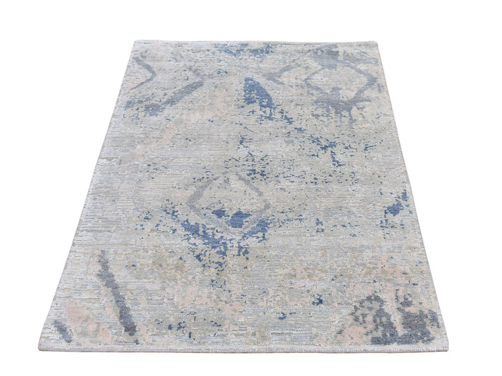3'0" x 5'5" New Hand Knotted Ivory Wool & Silk Rectangle Oriental Rug - MOA10266589