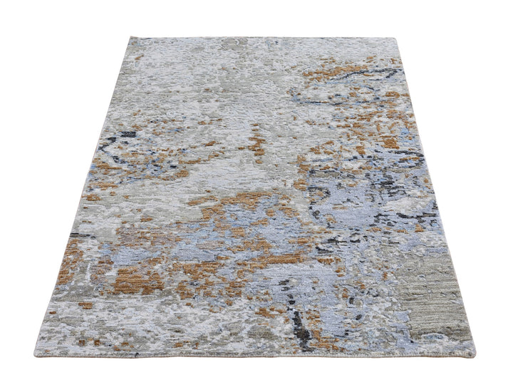 2'10" x 5'1" New Hand Knotted Grey Wool & Silk Rectangle Oriental Rug - MOA10266592