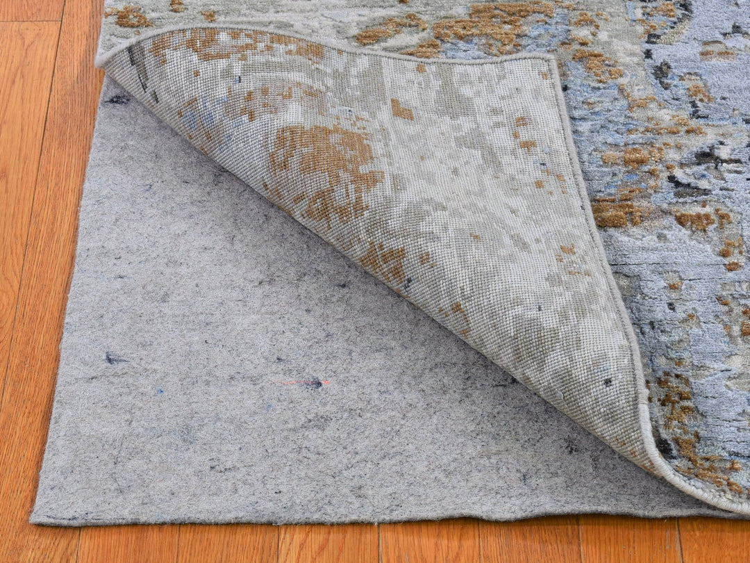 2'10" x 5'1" New Hand Knotted Grey Wool & Silk Rectangle Oriental Rug - MOA10266592