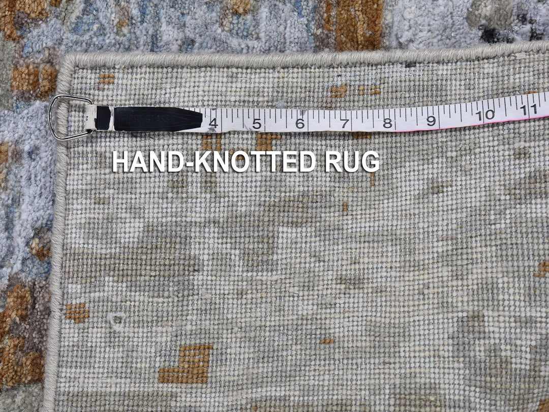 2'10" x 5'1" New Hand Knotted Grey Wool & Silk Rectangle Oriental Rug - MOA10266592