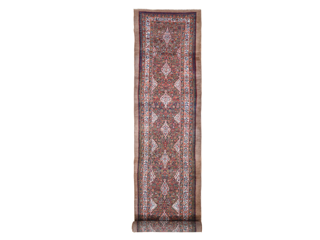 3'6" x 17'4" Vintage Hand Knotted Brown Wool Runner Oriental Rug - MOA10266593