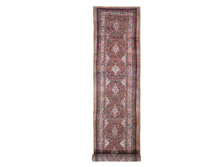 3'6" x 17'4" Vintage Hand Knotted Brown Wool Runner Oriental Rug - MOA10266593