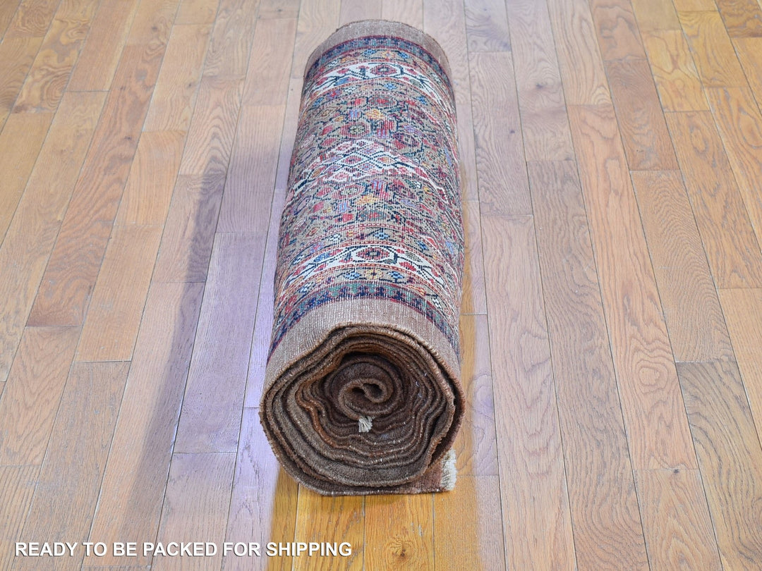 3'6" x 17'4" Vintage Hand Knotted Brown Wool Runner Oriental Rug - MOA10266593