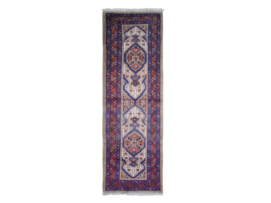 4'1" x 12'8" Vintage Hand Knotted Brown Wool Runner Oriental Rug - MOA10266597