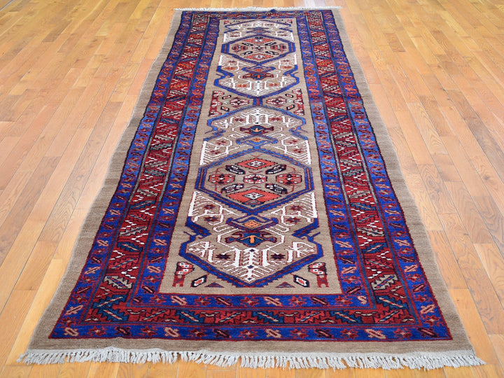 4'1" x 12'8" Vintage Hand Knotted Brown Wool Runner Oriental Rug - MOA10266597