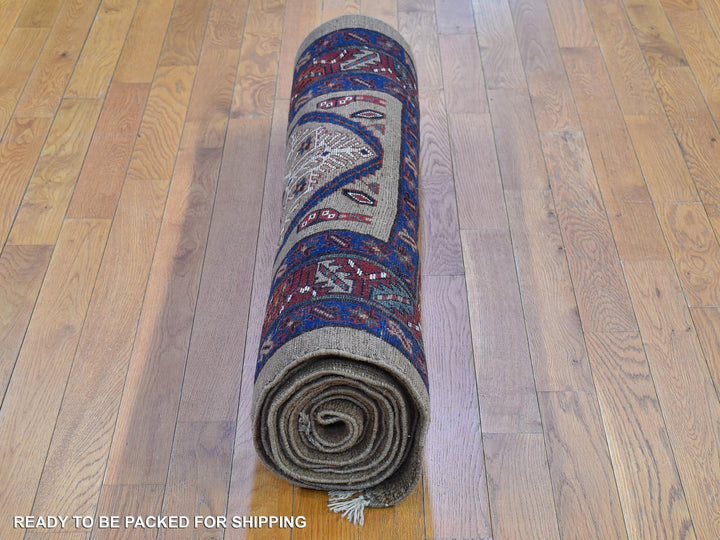 4'1" x 12'8" Vintage Hand Knotted Brown Wool Runner Oriental Rug - MOA10266597