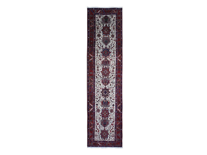 3'4" x 13'8" Vintage Hand Knotted Ivory Wool Runner Oriental Rug - MOA10266602