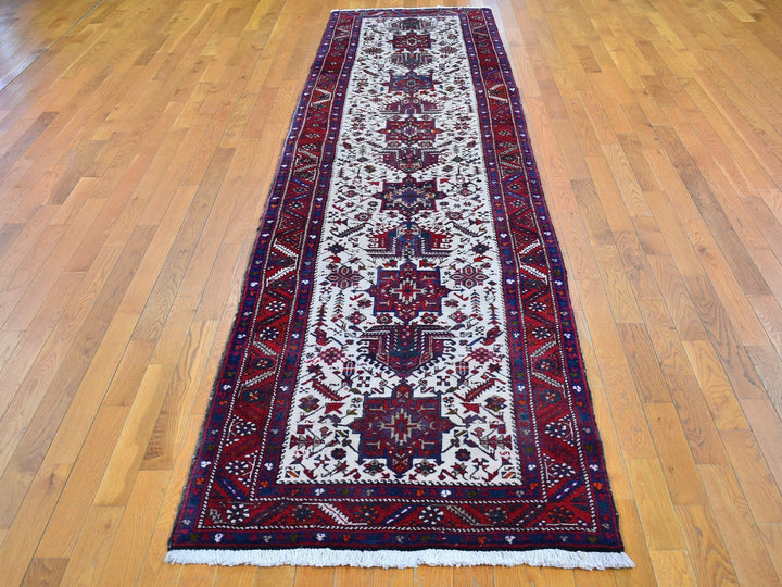 3'4" x 13'8" Vintage Hand Knotted Ivory Wool Runner Oriental Rug - MOA10266602