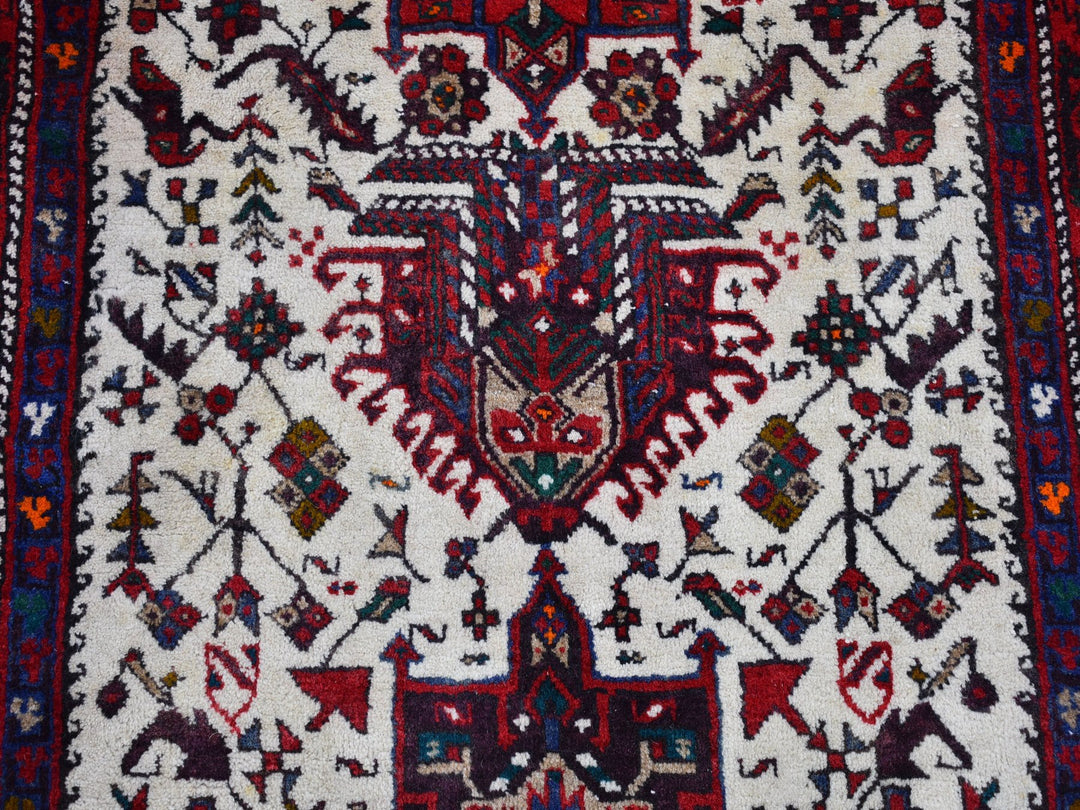 3'4" x 13'8" Vintage Hand Knotted Ivory Wool Runner Oriental Rug - MOA10266602
