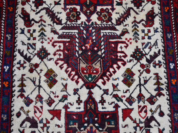3'4" x 13'8" Vintage Hand Knotted Ivory Wool Runner Oriental Rug - MOA10266602