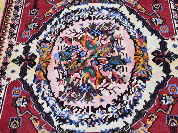 3'7" x 5'0" Vintage Hand Knotted Red Wool Rectangle Oriental Rug - MOA10266628