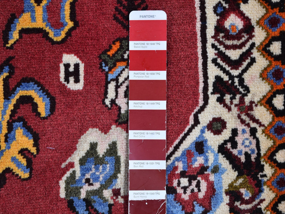 3'7" x 5'0" Vintage Hand Knotted Red Wool Rectangle Oriental Rug - MOA10266628