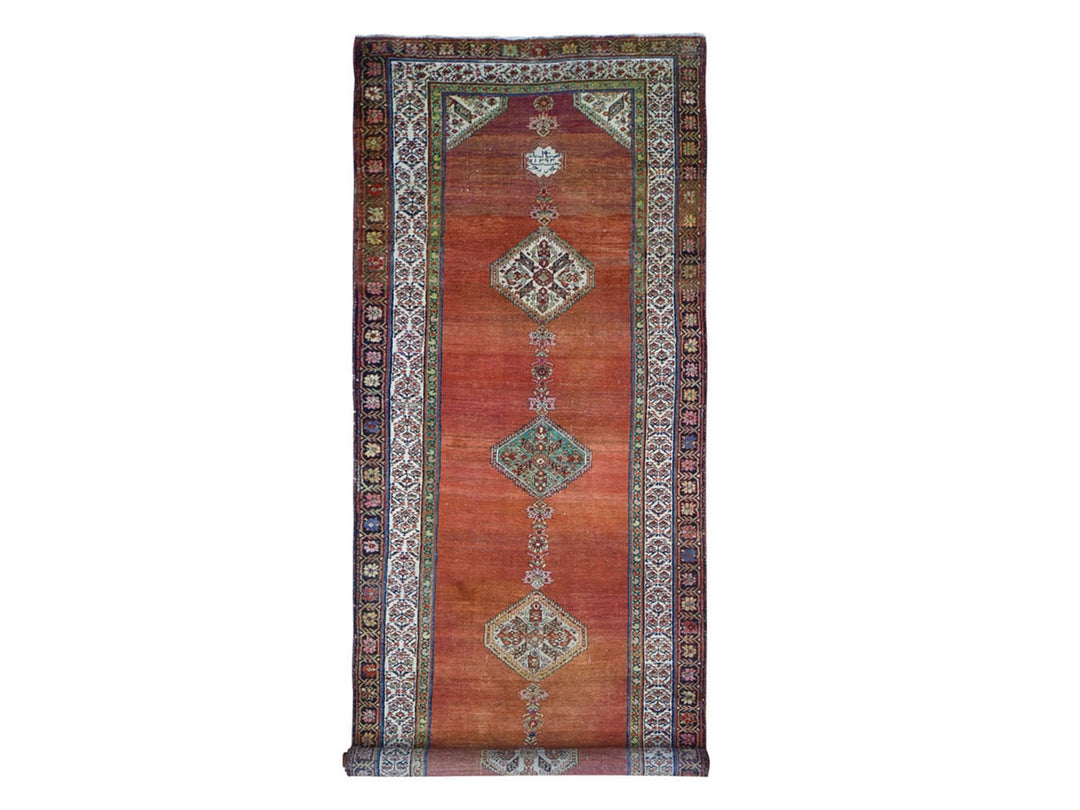 4'8" x 12'0" Vintage Hand Knotted Red Wool Runner Oriental Rug - MOA10266657