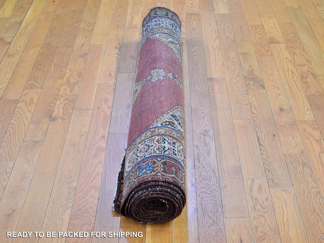 4'8" x 12'0" Vintage Hand Knotted Red Wool Runner Oriental Rug - MOA10266657