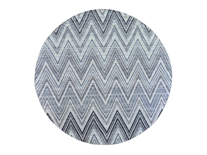 9'0" x 9'0" New Hand Knotted Grey Wool & Silk Round Oriental Rug - MOA10266695