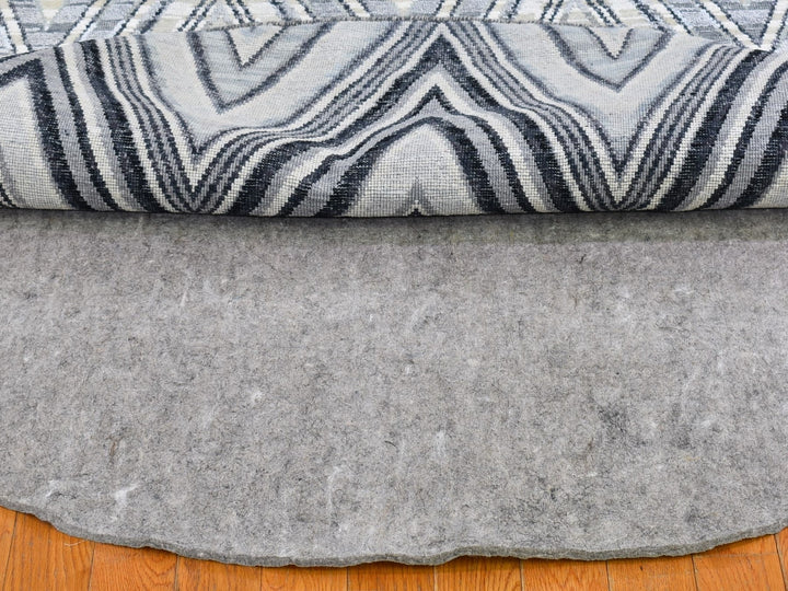 9'0" x 9'0" New Hand Knotted Grey Wool & Silk Round Oriental Rug - MOA10266695
