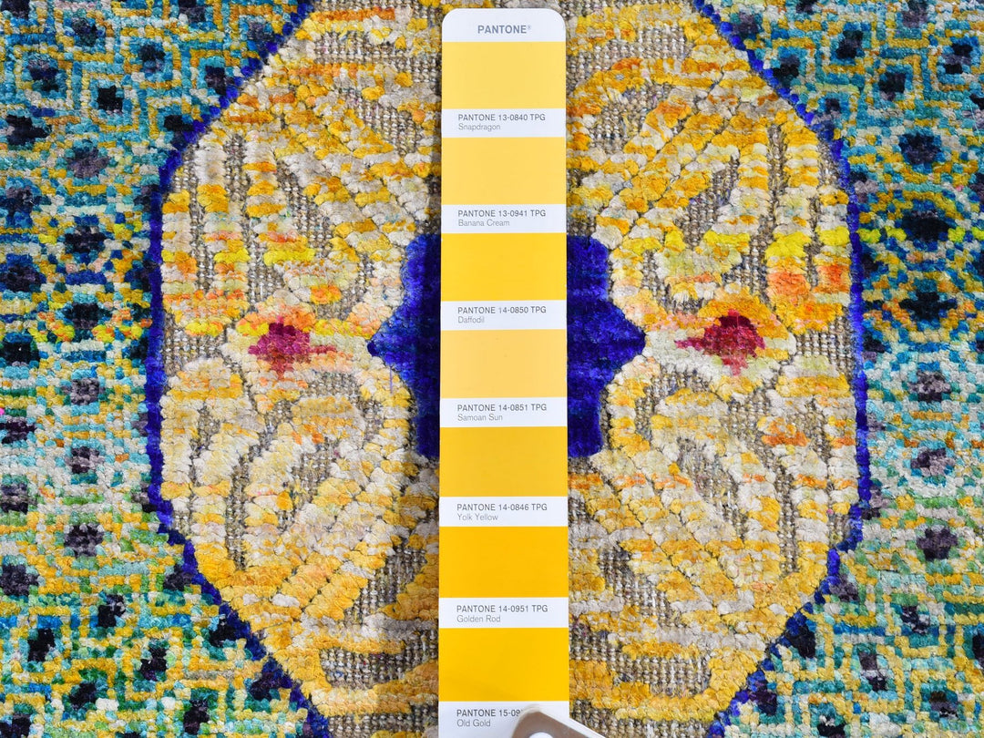 2'7" x 12'0" New Hand Knotted Yellow Wool & Silk Runner Oriental Rug - MOA10266696