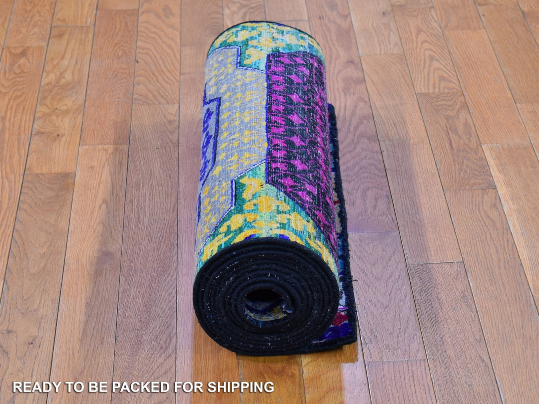2'7" x 12'0" New Hand Knotted Yellow Wool & Silk Runner Oriental Rug - MOA10266696