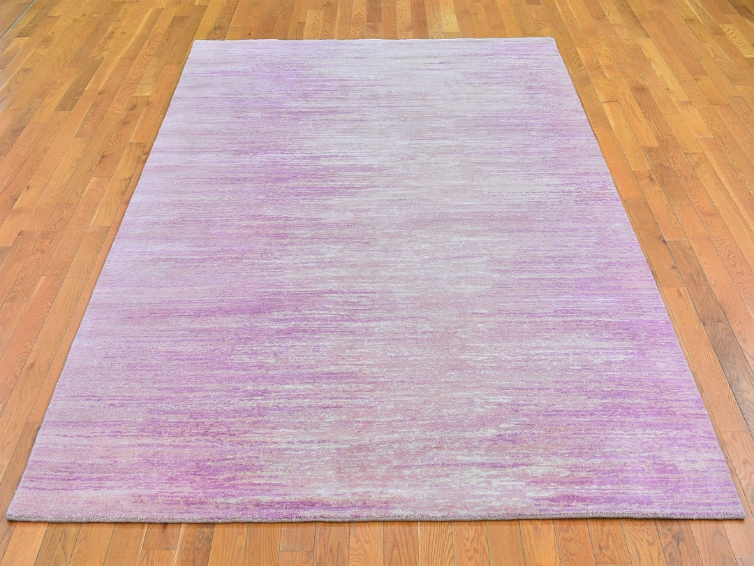 6'1" x 9'2" New Hand Knotted Pink Wool Rectangle Oriental Rug - MOA10266697