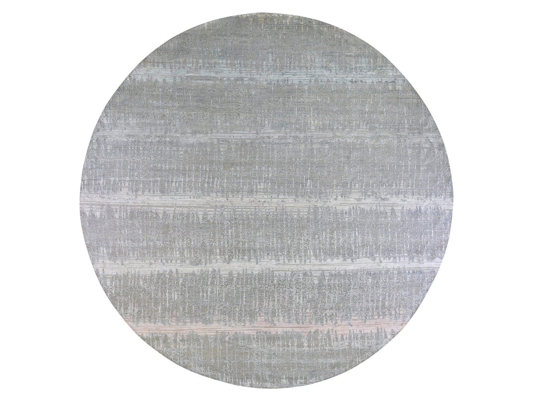 12'0" x 12'0" New Hand Knotted Grey Wool & Silk Round Oriental Rug - MOA10266700