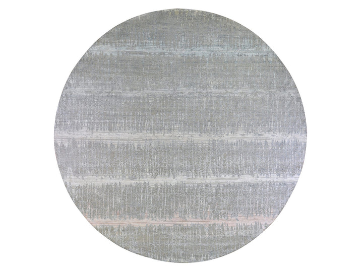 12'0" x 12'0" New Hand Knotted Grey Wool & Silk Round Oriental Rug - MOA10266700