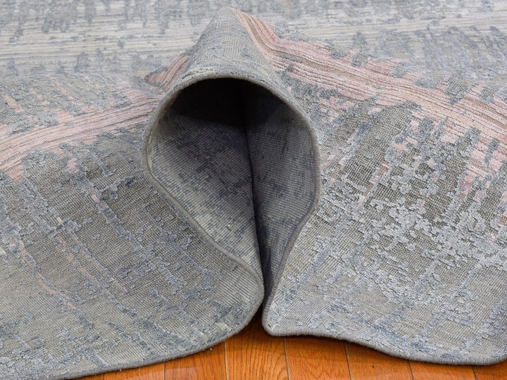 12'0" x 12'0" New Hand Knotted Grey Wool & Silk Round Oriental Rug - MOA10266700