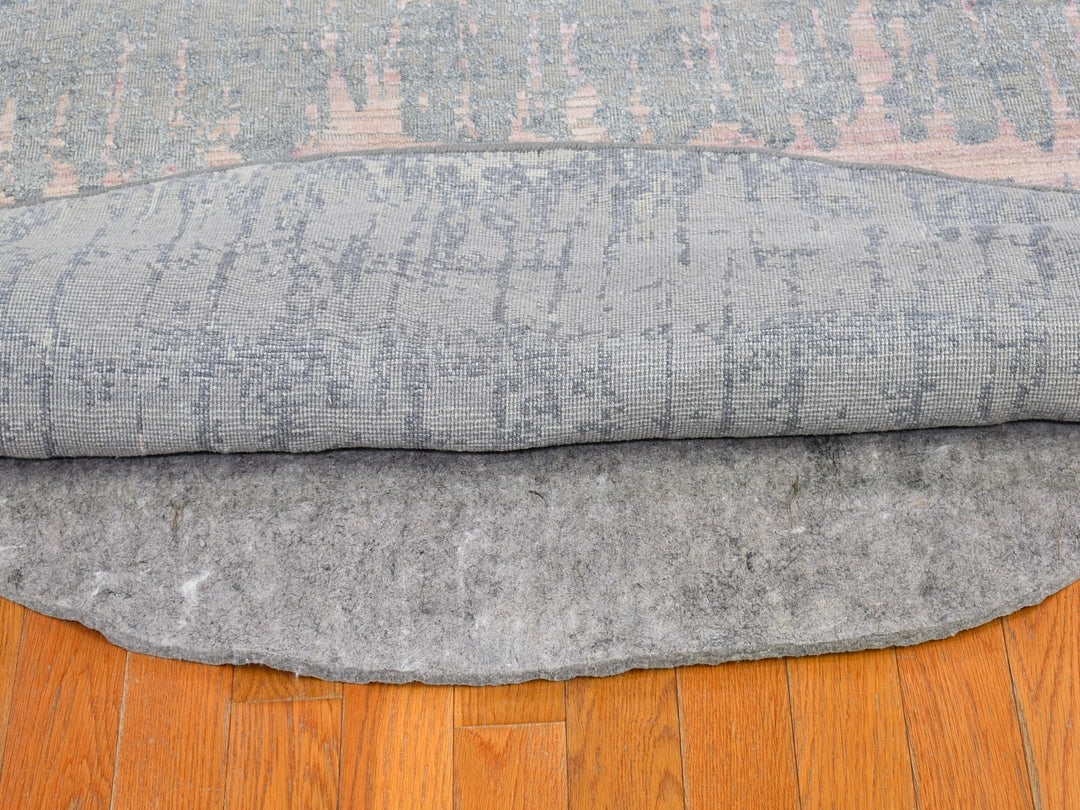 12'0" x 12'0" New Hand Knotted Grey Wool & Silk Round Oriental Rug - MOA10266700